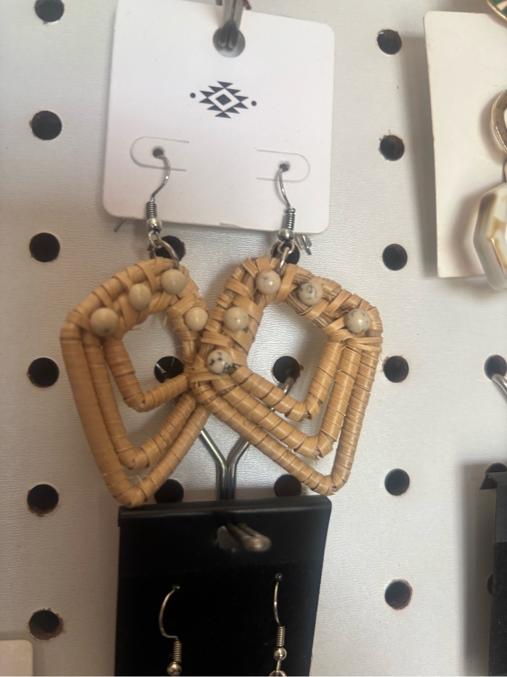 Handcrafted Beige Woven Heart Drop Earrings